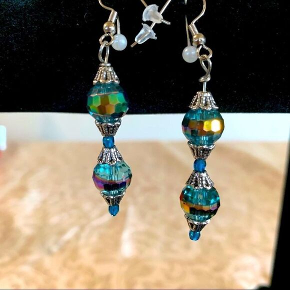 Aurora Borealis Drop Dangle Crystal Earrings 2” - Picture 4 of 4